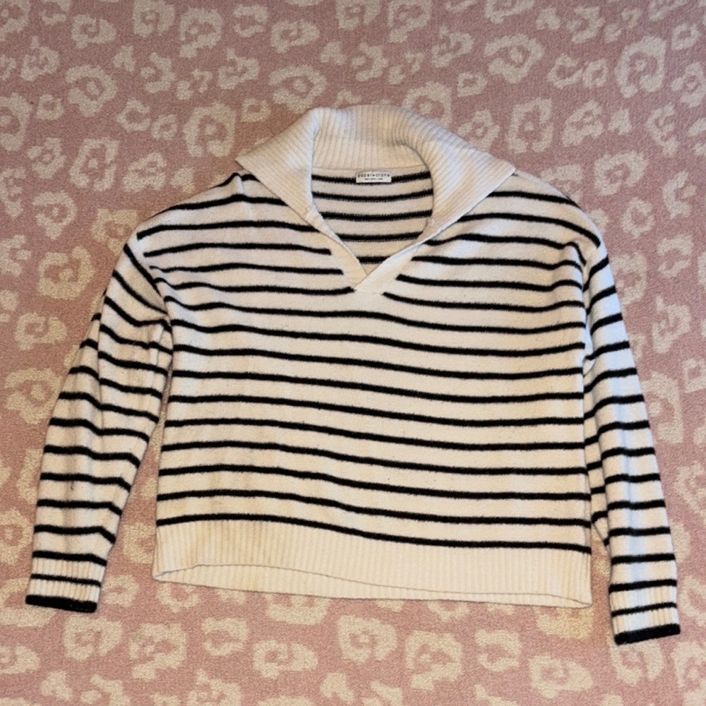 Paper Crane Black and White Striped Cowl Neck Sweater